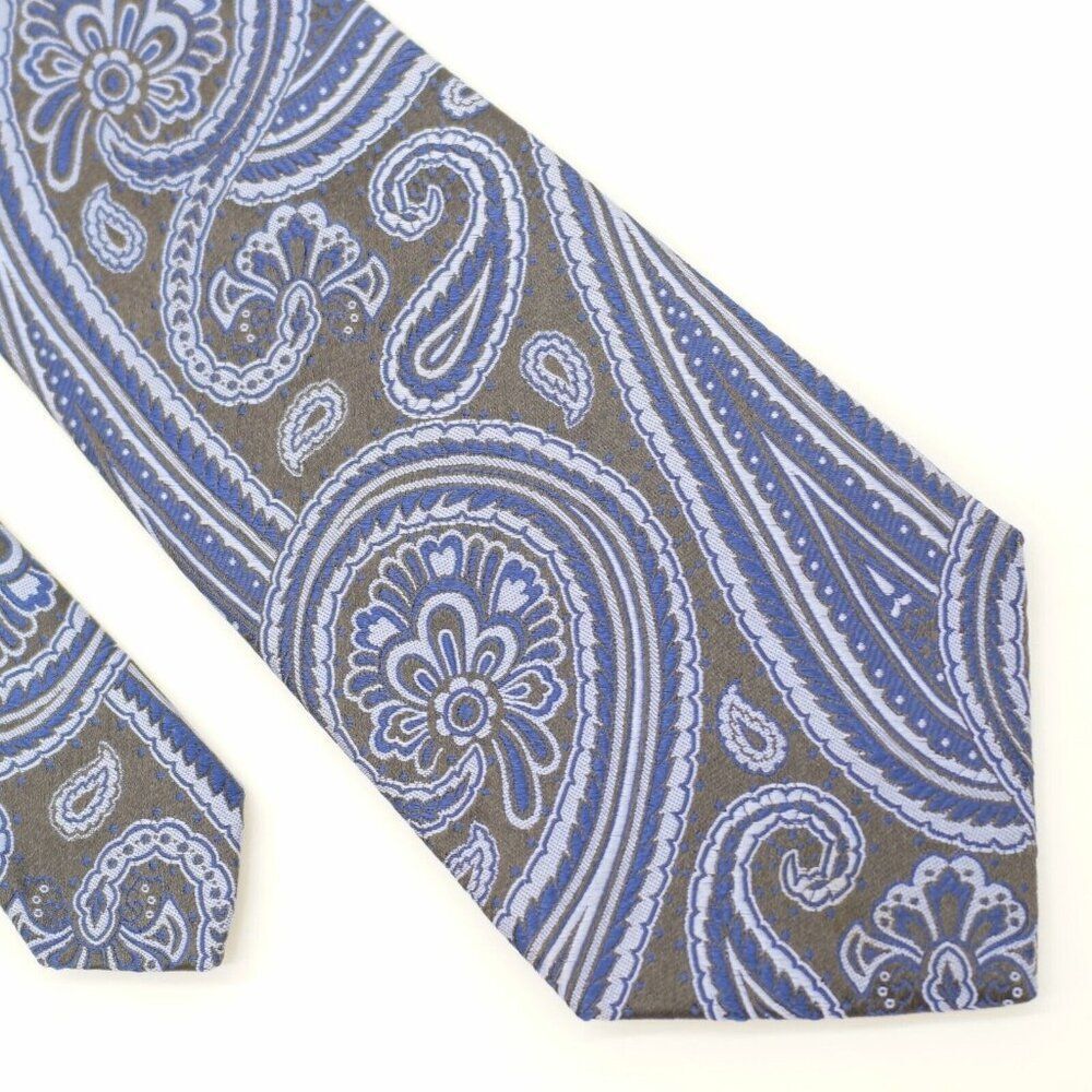 Express Design Studio Pewter‎ Brown Blue Paisley Woven Silk Tie
